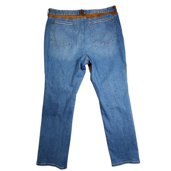 Good American Size 20 Two-Tone Denim & Brown Suede-Like Straight-Leg Jeans For W - Picture 4 of 8